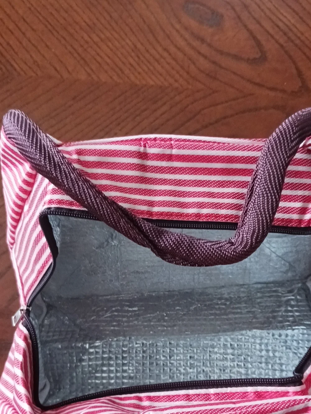 Pink Striped Tote Bag with Sardines Design